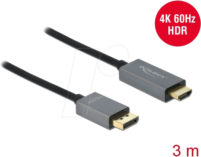DELOCK 85930 - DisplayPort 1.4 auf HDMI Stecker, 4K@60Hz, aktiv, 3 m
