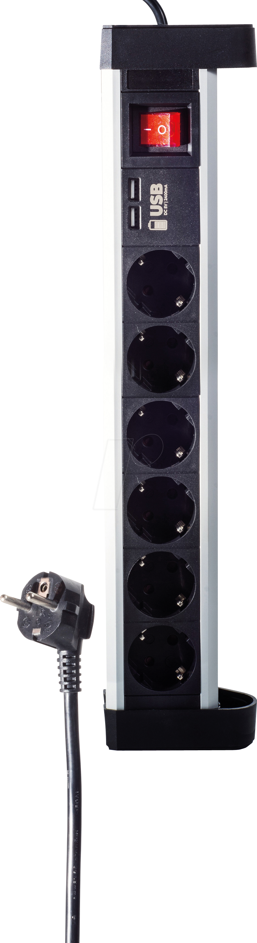 SHVP BS60318 - Tischsteckdose, 6-fach, Typ F, 2x USB, schwarz