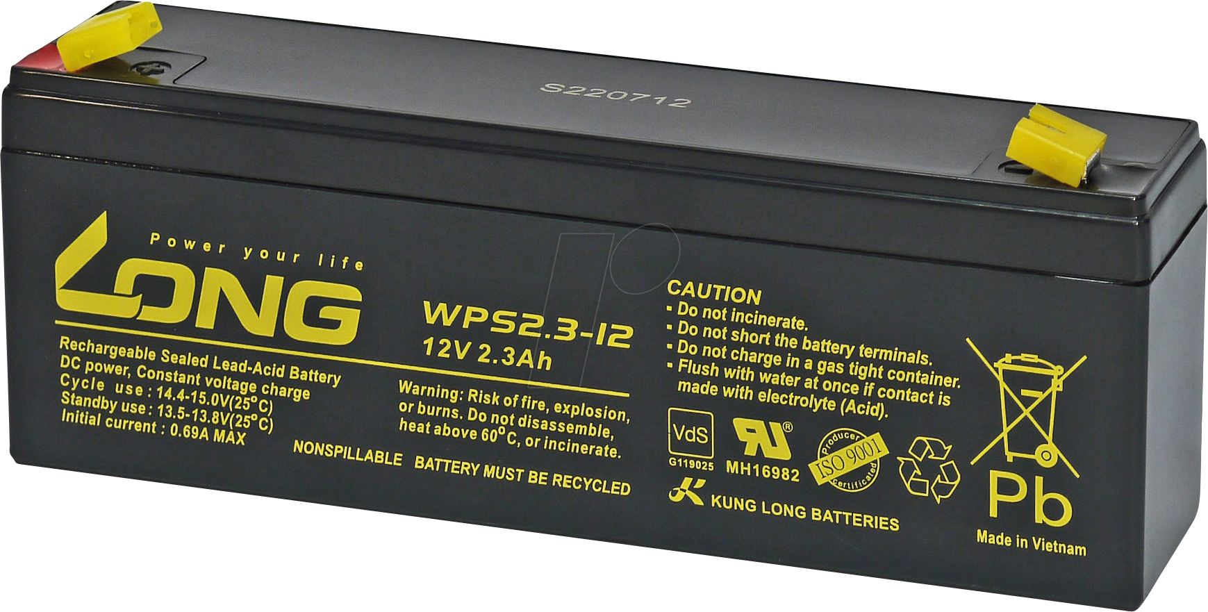 WPS 2.3-12 - Blei-Vlies-Akku, 12 V, 2,3 Ah, Standby USV