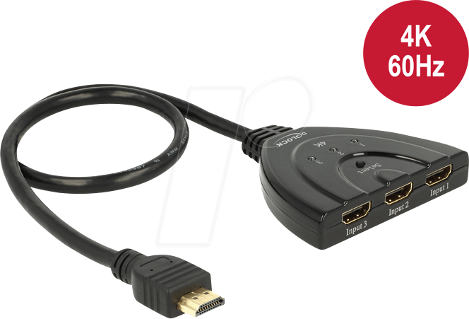 DELOCK 18600 - HDMI Switch, 3x HDMI Buchse auf HDMI Stecker, 4K