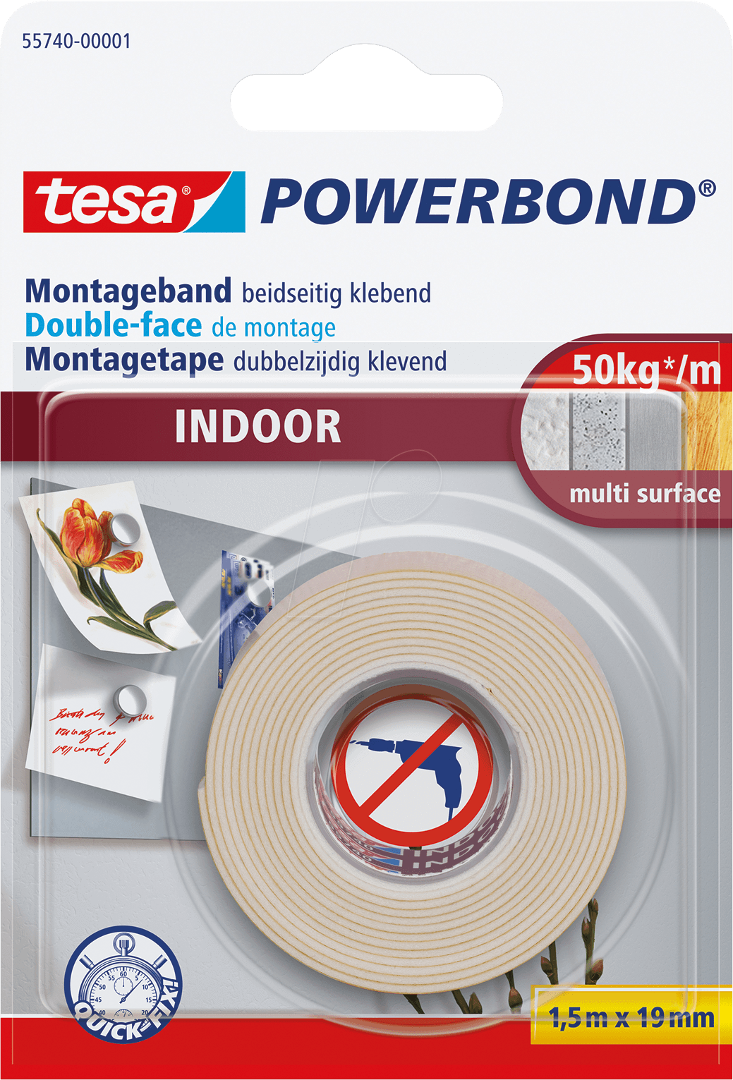 TESA 55740 - Montageband tesa Powerbond® Indoor, 1,50 m x 19 mm