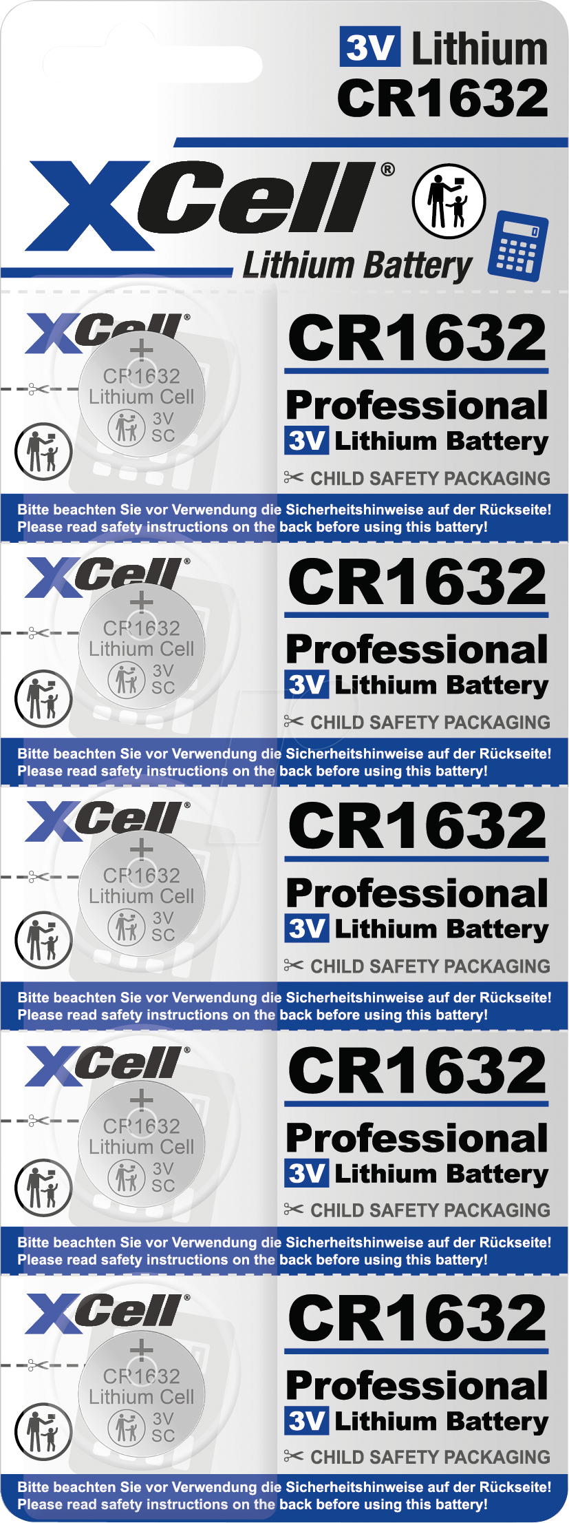 XCELL CR1632 5X - Lithium-Knopfzelle CR1632, 5er Blister