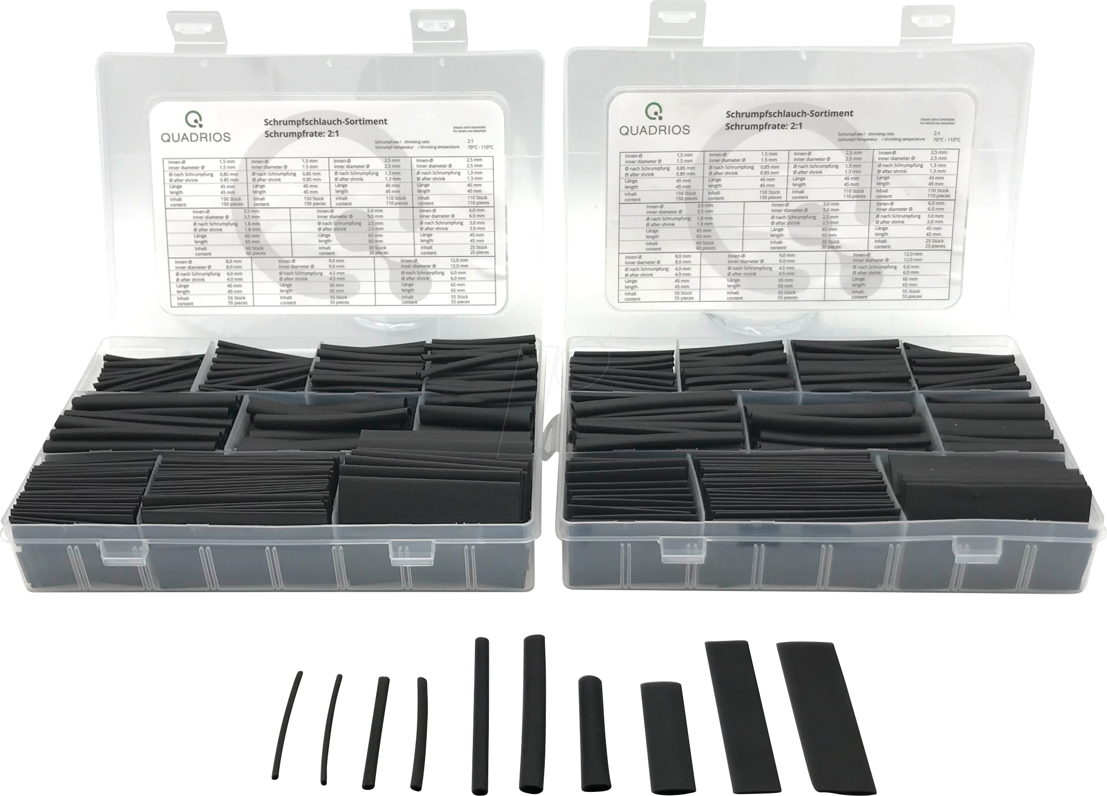 QUAD 2109CA136 - Schrumpfschlauch-Set - Industrieqaulität 2:1, schwarz, 1600 teil