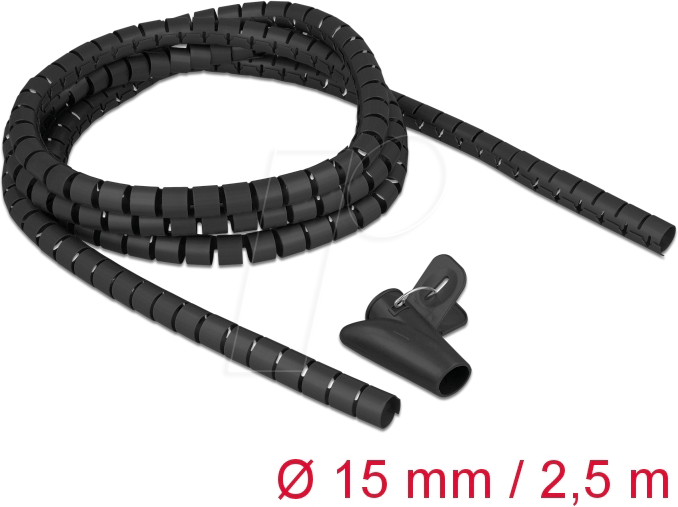 DELOCK 18835 - Spiralschlauch mit Einziehwerkzeug, 2,5 m x 15 mm, schwarz