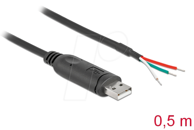 DELOCK 63497 - USB 2.0 Konverter, A auf 1x RS-232, 3x offene Enden, 0,5 m