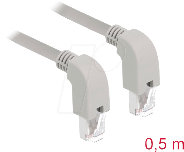 DELOCK 85876 - Patchkabel Cat.6A S/FTP unten/unten gewinkelt 0,5 m