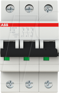 ABB S203M-C13 - Leitungsschutzschalter, Char. C, 13 A, 3 polig
