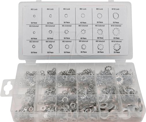 VEL HAS03 - Sicherungsscheiben, Zahnscheiben Sortiment, 720-teilig