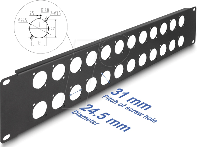 DELOCK 88055 - 19'' D-Typ Patchpanel, 24 Port, 2 HE, schwarz