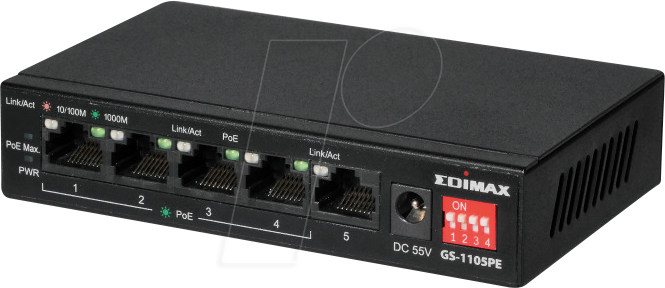 EDI GS-1105PE - Switch, 5-Port, Gigabit Ethernet, PoE+, DIPs