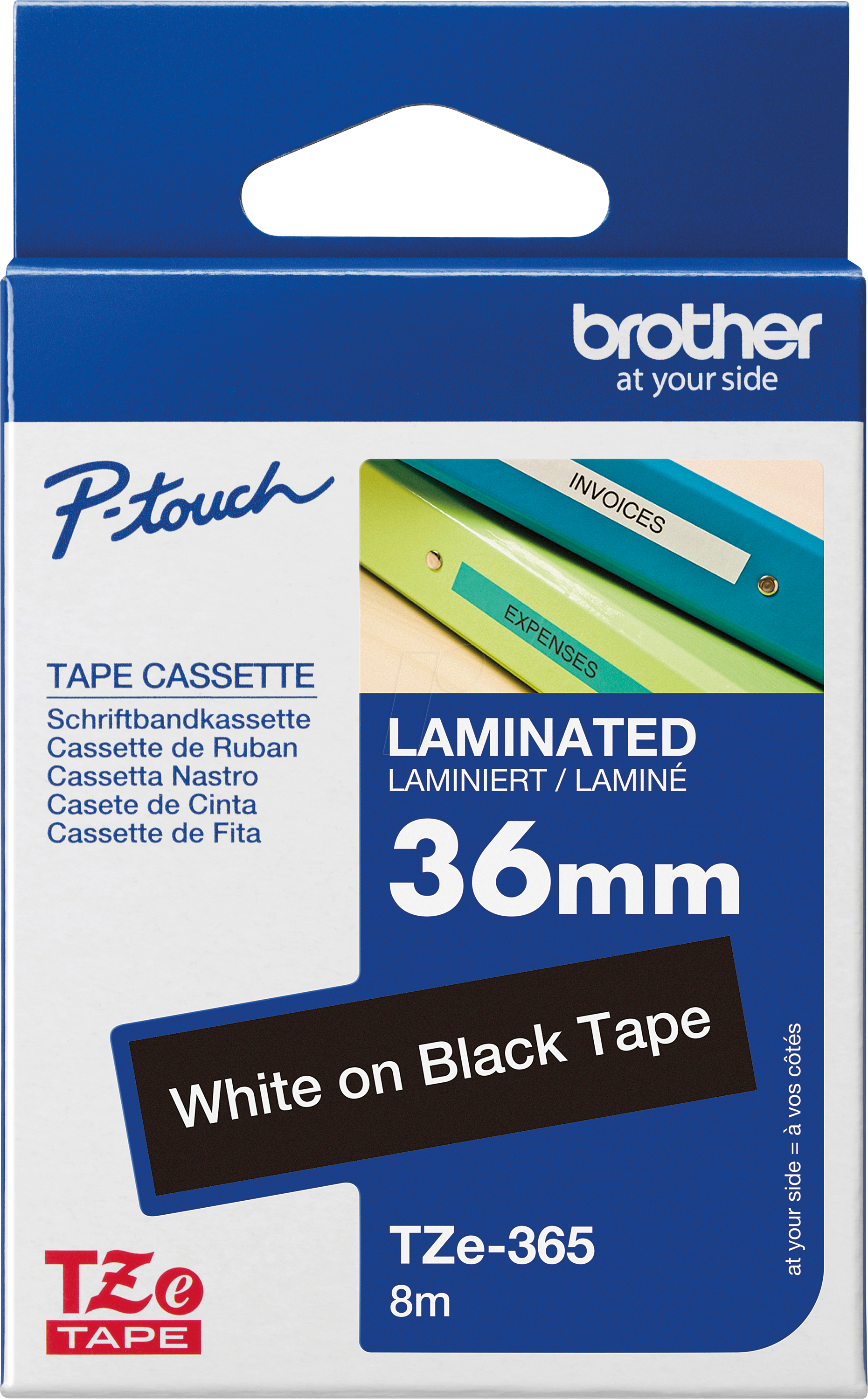 P-TOUCH TZE365 - laminiertes Schriftband, weiß auf schwarz, 36mm