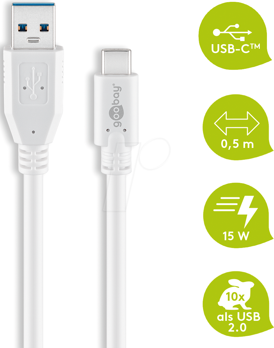 GOOBAY 67185 - USB 5 Gb/s Kabel, A Stecker auf C Stecker, 0,5 m