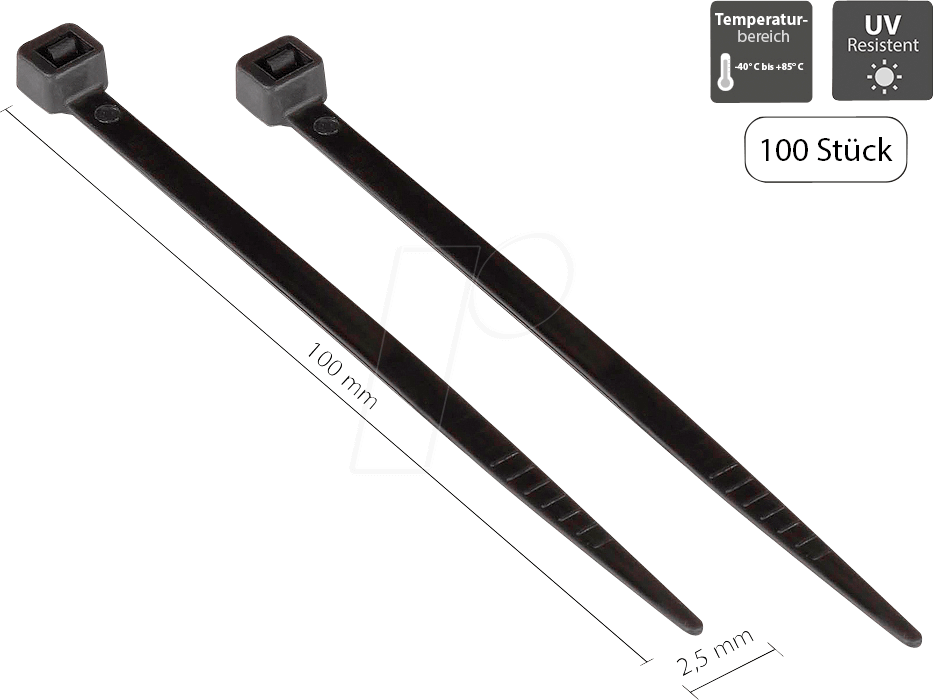 GC KAB-10S25 - Kabelbinder, UV-beständig, 100 mm, schwarz, 100er-Pack