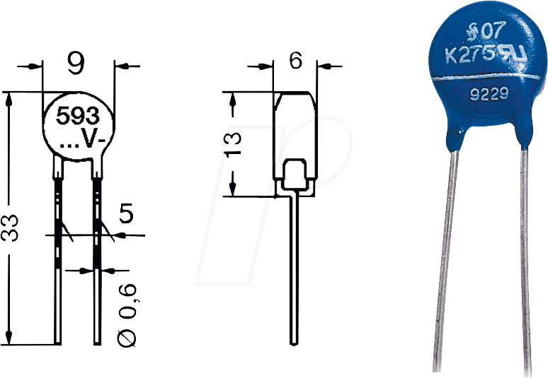 Thumbnail - VDR-0,6 460 - Varistor,Rm 7,5mm, 0,6W, 460VAC