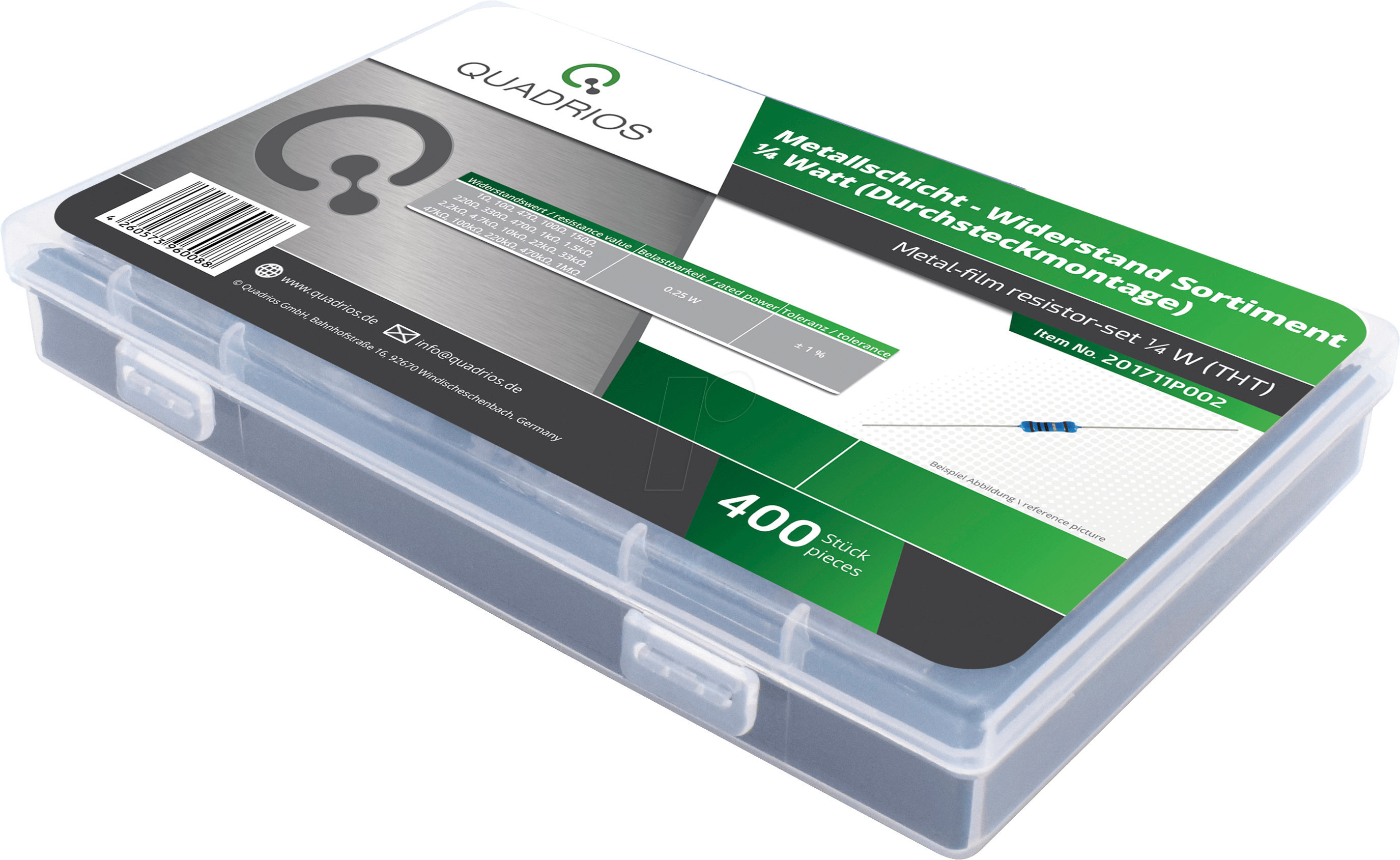 QUAD 201711P002 - Metallschicht-Widerstand 0,25 W, 1 Ohm - 1M Ohm, 400 Stück