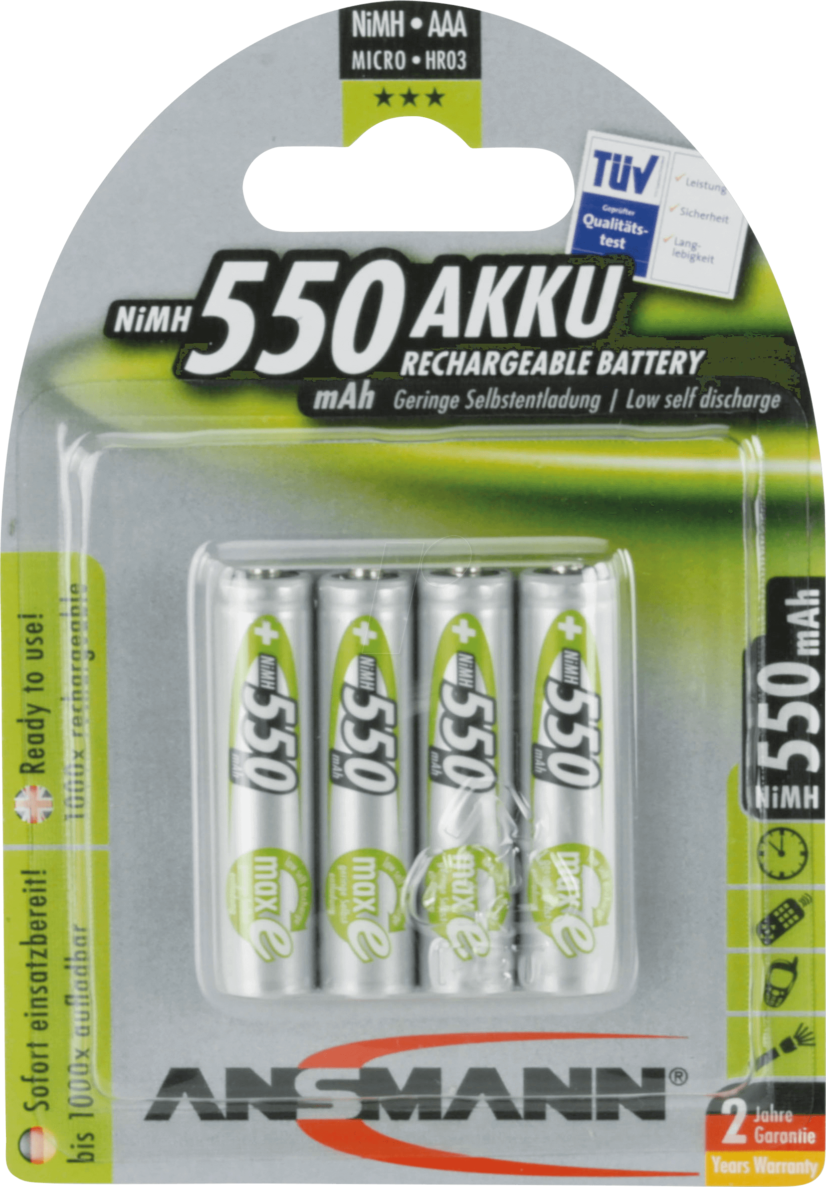 ANS 5030772 - NiMh Akku, AAA (Micro), 550 mAh, 4er-Pack