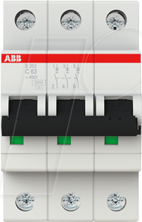 ABB S203-C63 - Leitungsschutzschalter, Char. C, 63 A, 3 polig