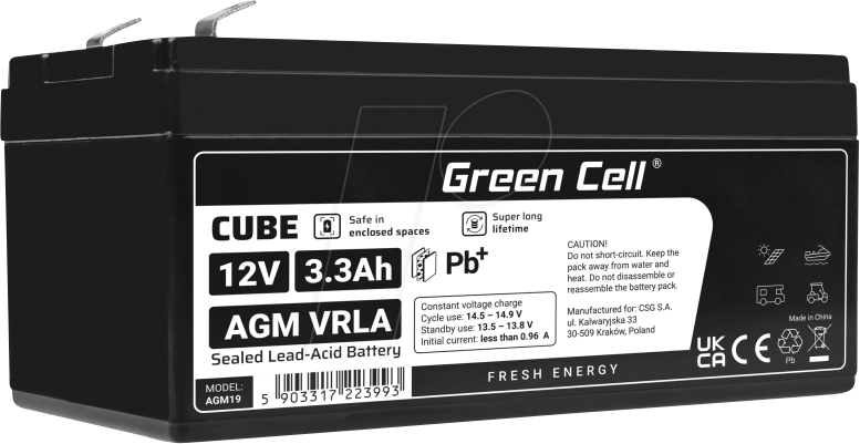 GC AGM19 3.3AH - Blei-Vlies-Akku, AGM, 12V, 3,3 Ah