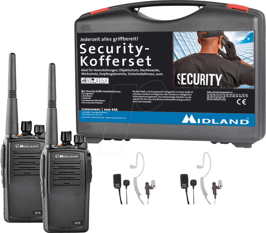 MIDLAND G15 S2 - PMR Funkgerät, Security-Koffer, 2er Set