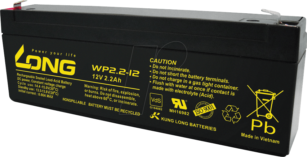 WP 2,2-12 - Blei-Vlies-Akku, 12 V, 2,2 Ah