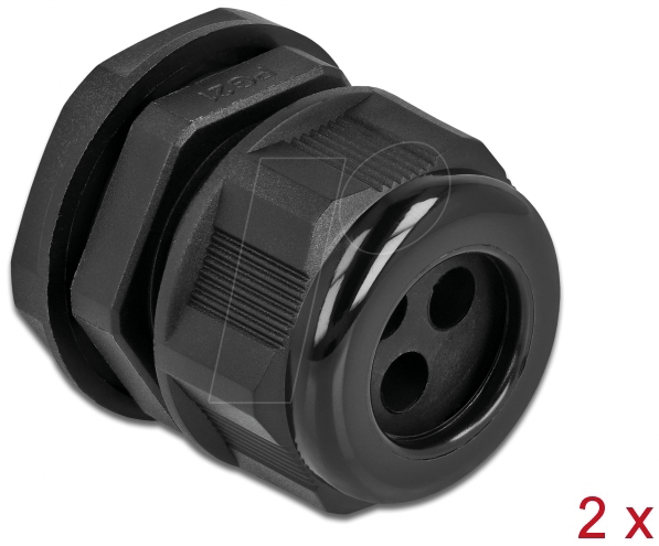 DELOCK 60377 - Kabelverschraubung PG21 für 3x Rundkabel, sw, 2 Stk