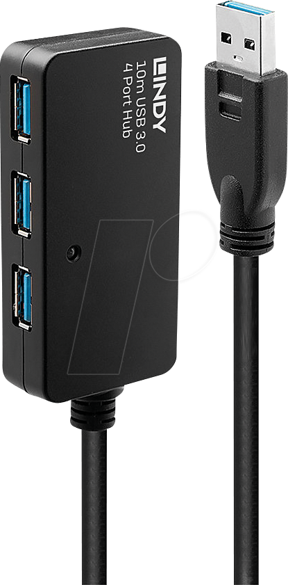 LINDY 43159 - USB 3.0 Hub, 4 Port, Verlängerung, aktiv, Daisy Chain, 10 m