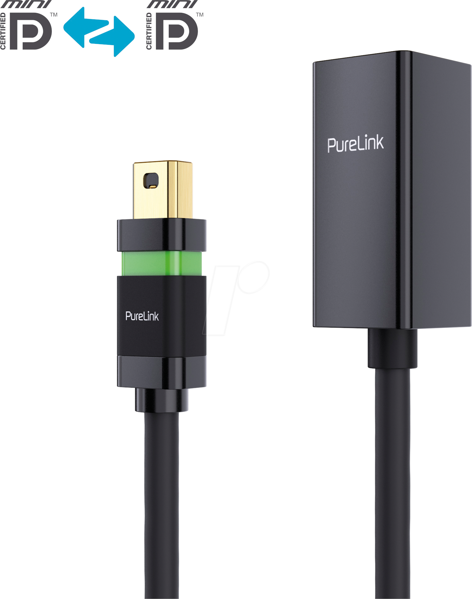 PURE ULS2300-020 - MiniDP 1.2 Stecker auf Buchse, Ultimate Serie, schwarz, 2,0 m