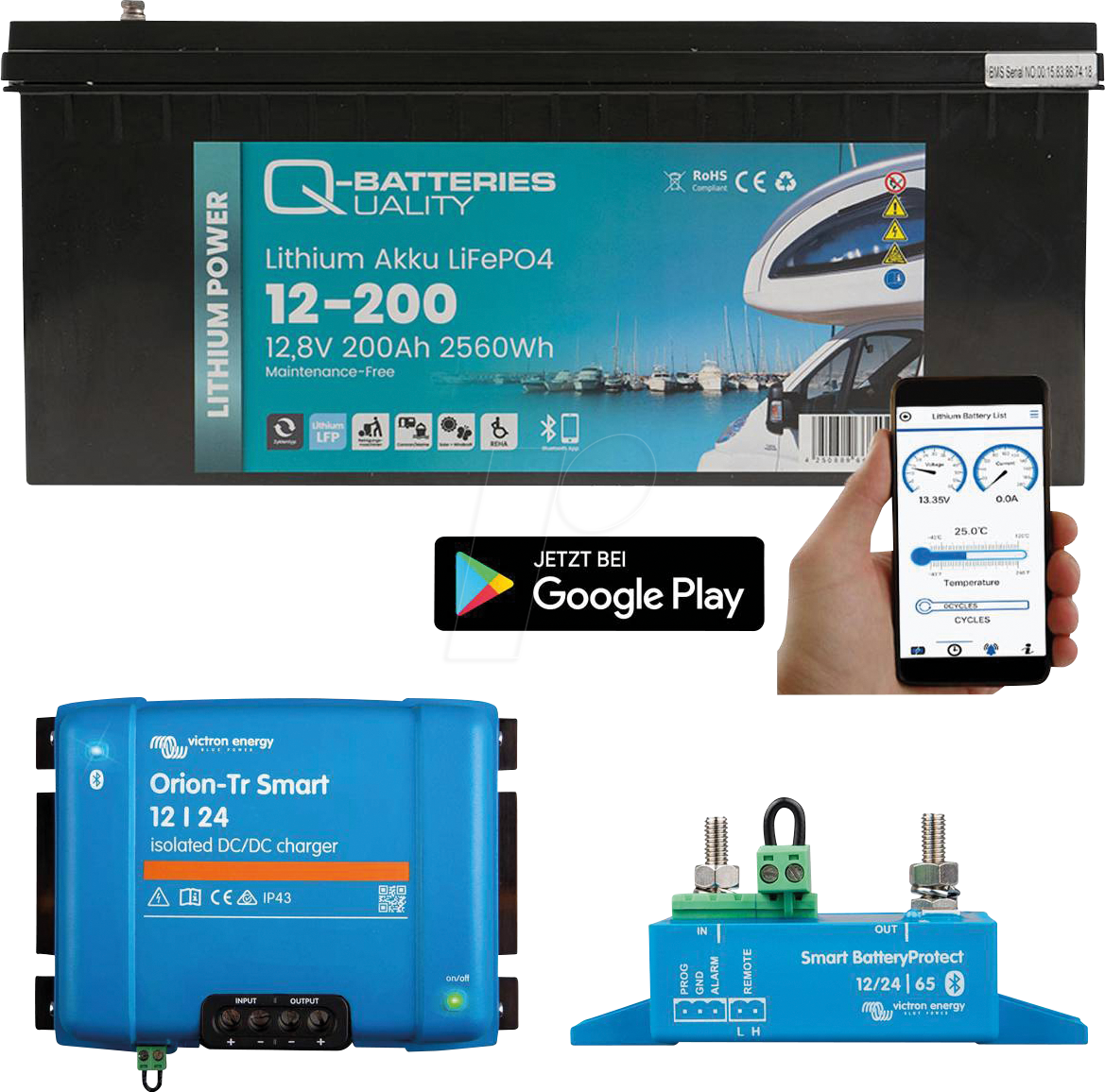 VE Q-BAT 200AH - Lithium-Akku, LiFePO4, 12,8 V, 200 Ah + Mit Victron Orion-TR12/1