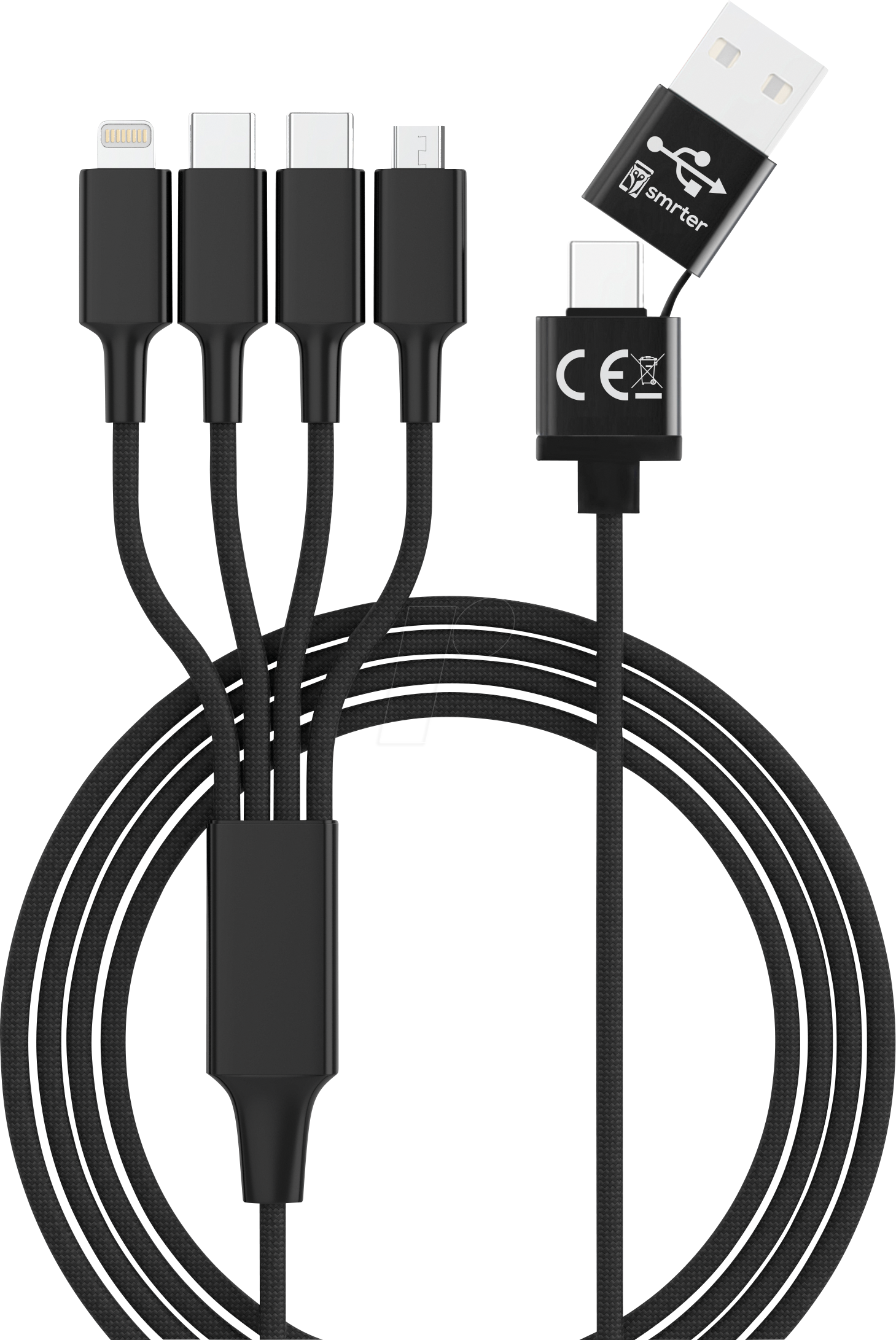 Thumbnail - HYDRA ELITE-C BK - Ladekabel, USB-A/-C -> micro USB, Lightning & 2x USB-C, schwarz