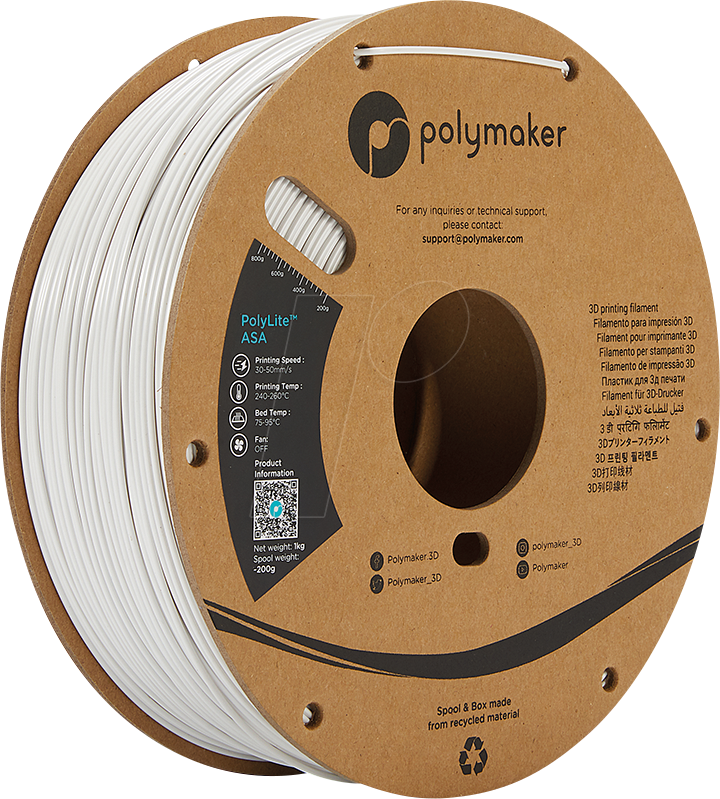POLYMAKER F01002 - Filament, PolyLite ASA 1,75 mm, 1 kg, weiß
