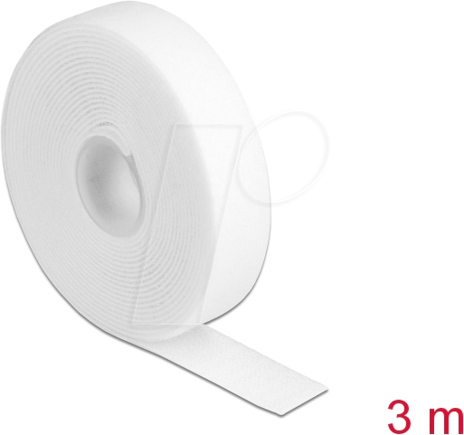 DELOCK 18380 - Klettband auf Rolle, 3 m x 20 mm, weiß