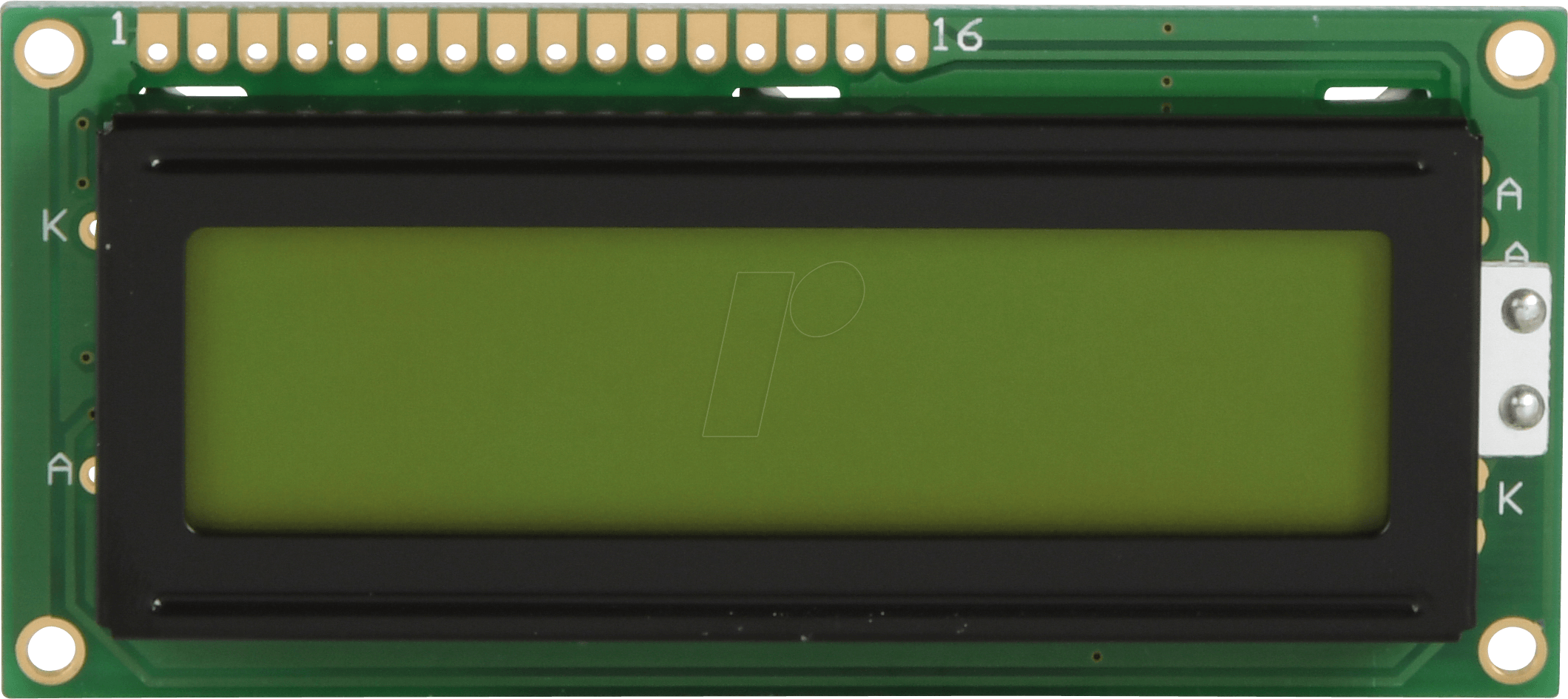 LCD-PM 2X16-6 B - LCD-Modul, 2x16, H:5,6mm, ge/gn, m.Bel.