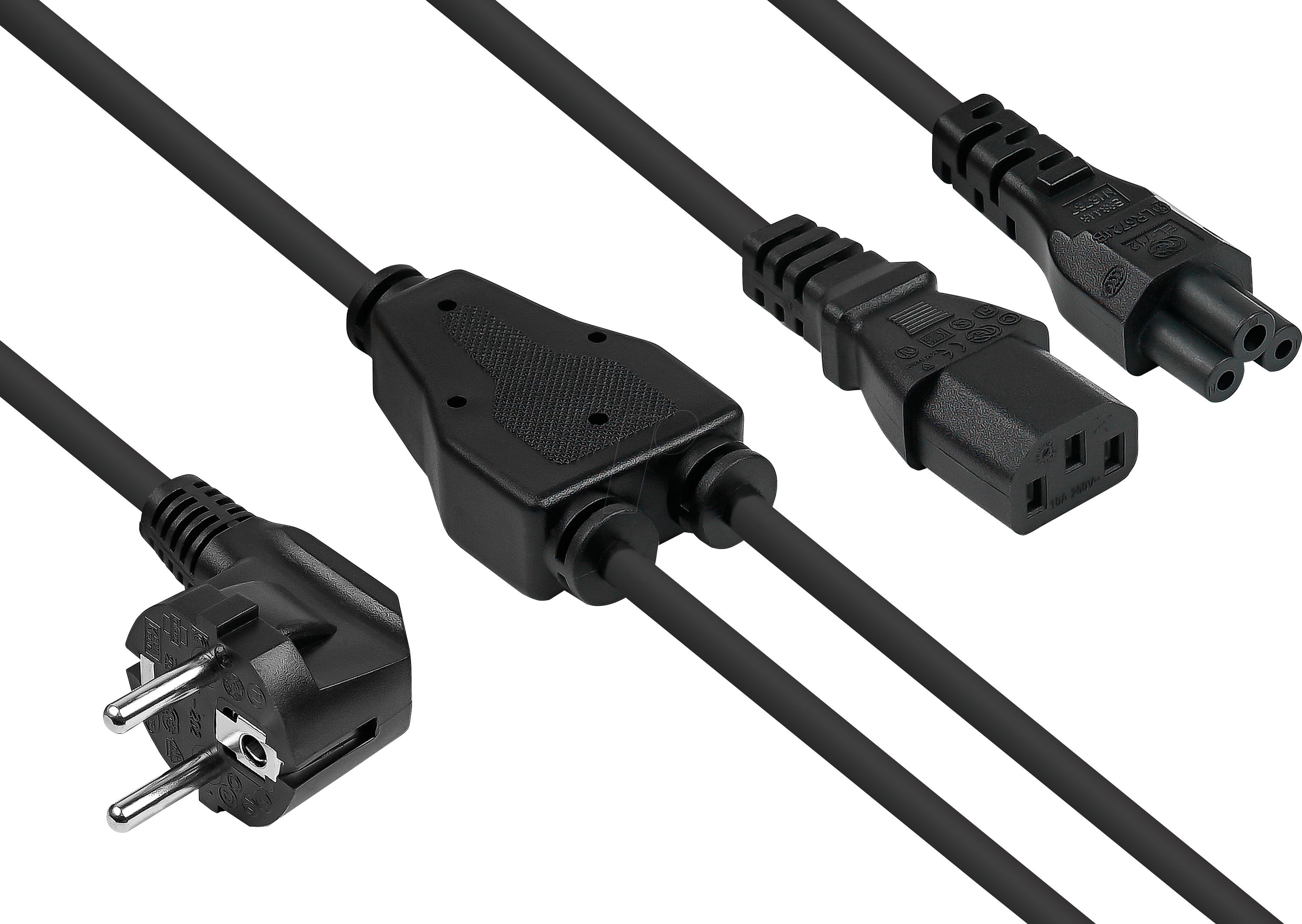 KM SK0135-S020 - Y-Netzkabel Schutzkontakt-Stecker Typ E+F, Buchse C13 und C5, 2m