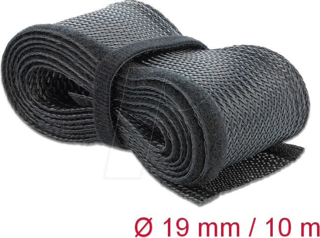 DELOCK 19056 - Geflechtschlauch mit Klettverschluss, 10 m x 19 mm, schwarz