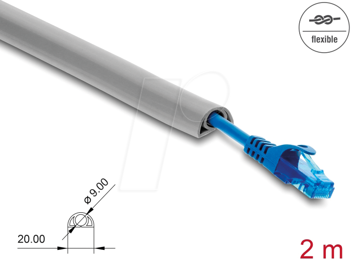 DELOCK 20765 - Kabelkanal PVC flexibel 20 x 10 mm - Länge 2 m grau