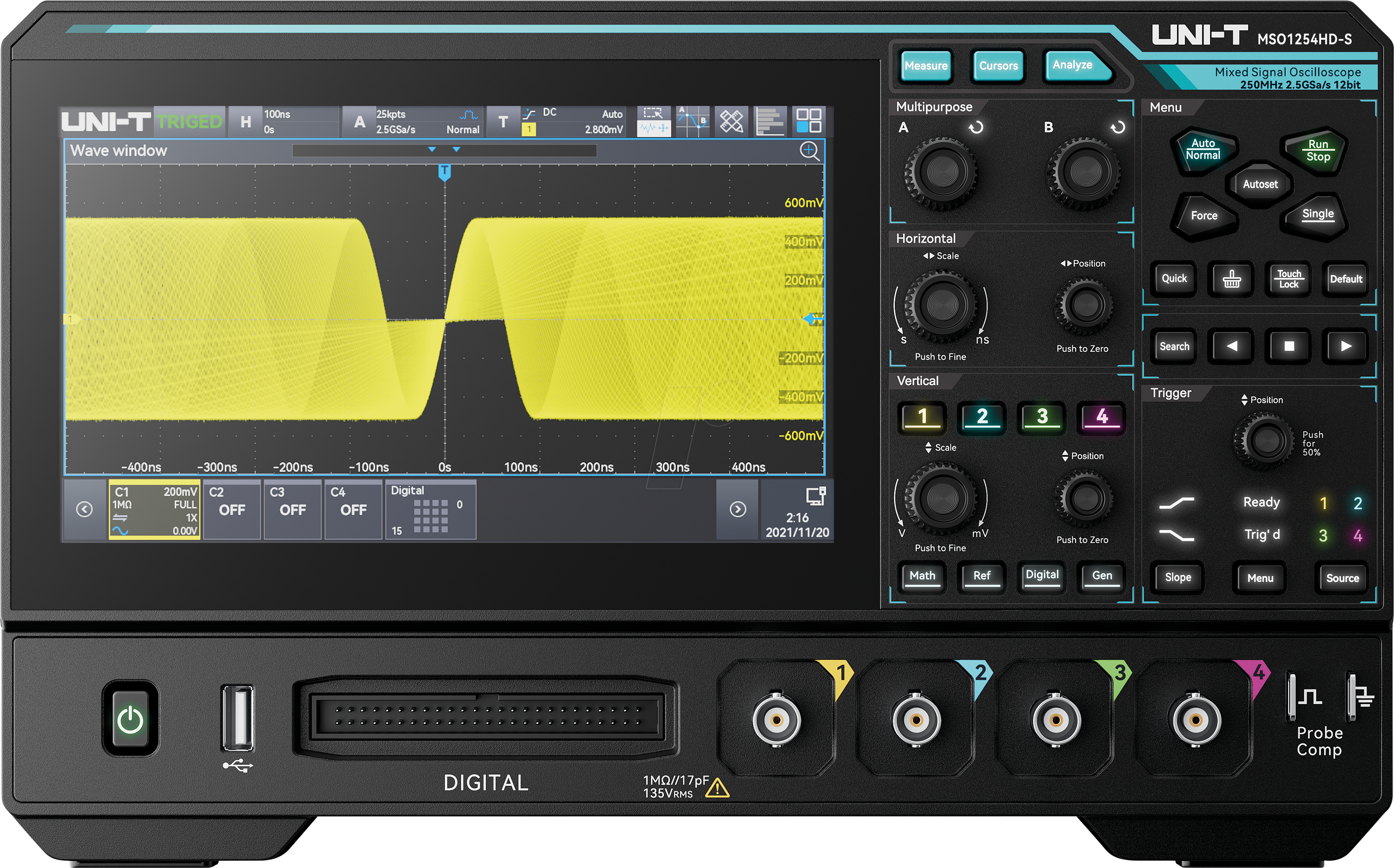 UT MSO1254HD-S - Mixed-Signal-Oszilloskop MSO1254HD-S, 250 MHz, 4+16 Kanäle, AWG