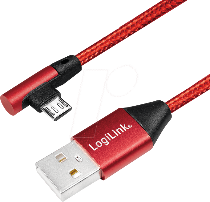LOGILINK CU0149 - Sync- & Ladekabel, USB-A -> micro-B, 0,3 m, gew., Baumw., rot