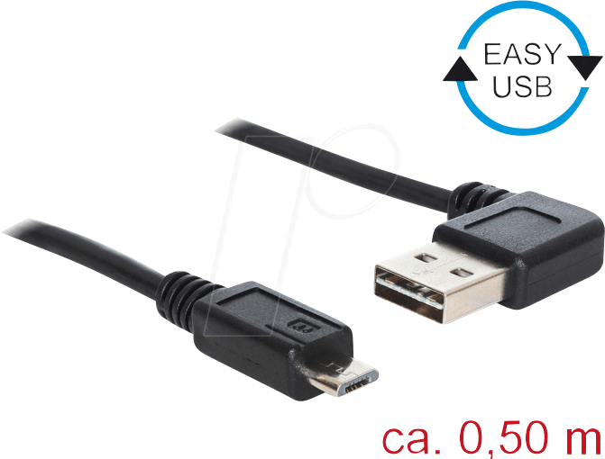 DELOCK 85163 - USB 2.0 Kabel, EASY A Stecker gew. auf Micro B Stecker, 0,5 m