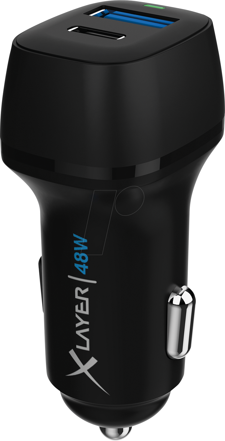 XLAYER 219942 - USB-Ladegerät, USB-C (PD), 30 W, USB-A (QC 3.0), 18 W, Kfz, schw