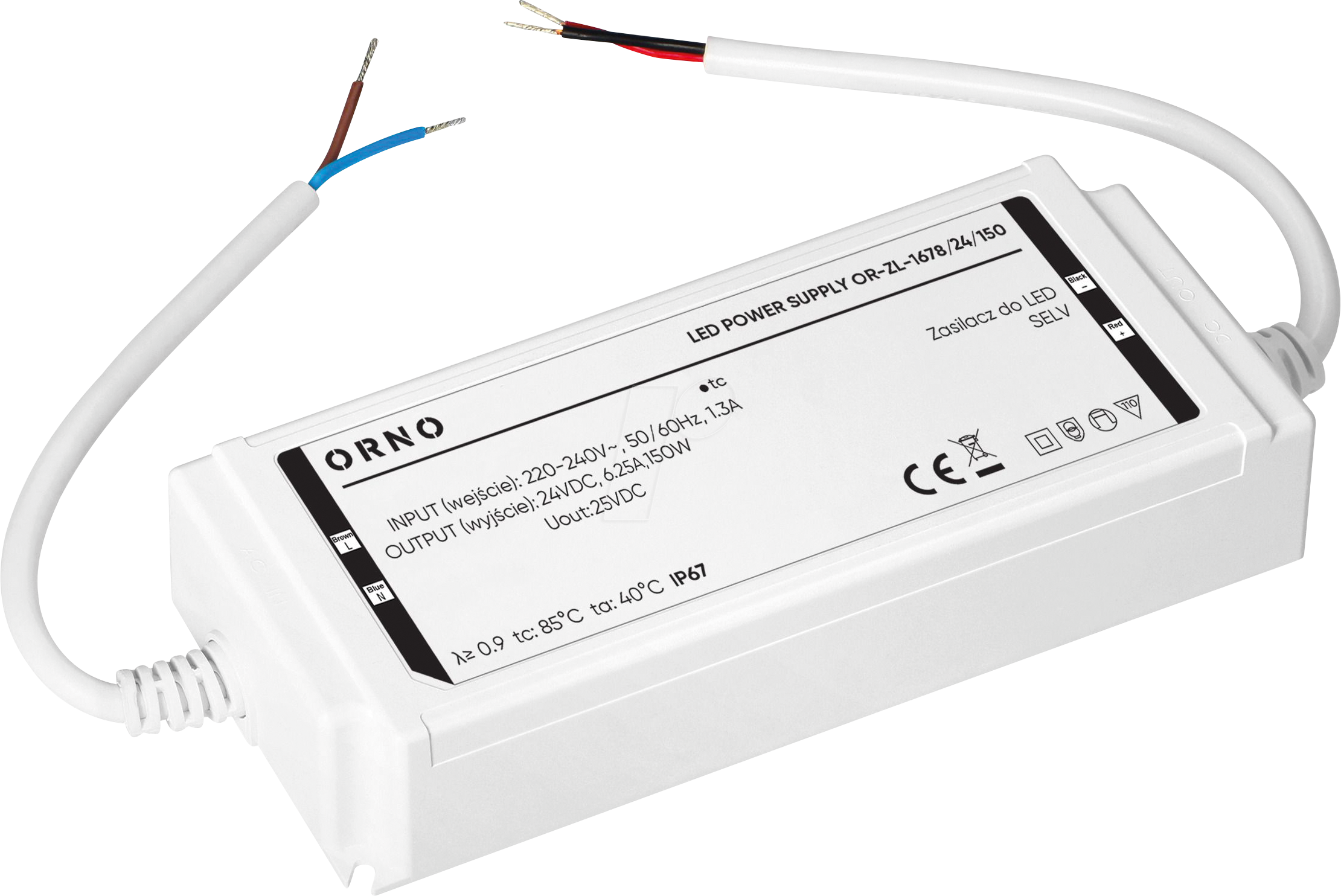 ORNO ZL167824150 - LED-Netzteil, 150 W, 24 V, 6,25 A, IP67