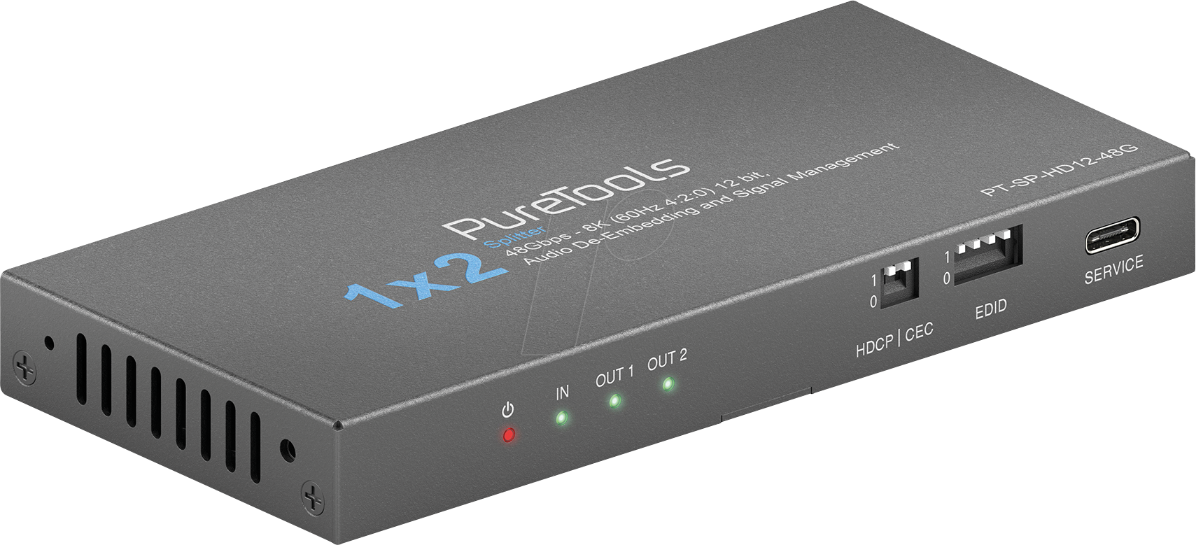 Thumbnail - PT-SP-HD12-48G - HDMI Splitter, 2 Port, 8K 60 Hz, Scaler, Audio De-Embedding