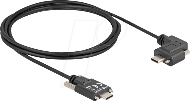 DELOCK 80957 - USB 2.0 Kabel, C Stecker mit Schrauben, 90° links/rechts, 2 m