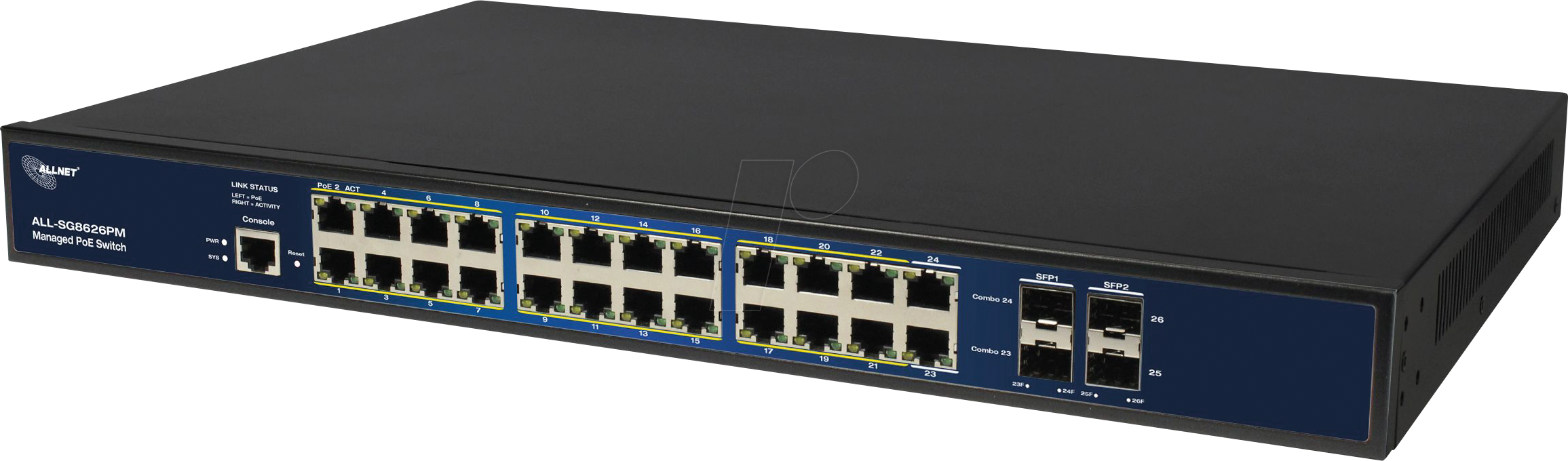 ALLNET ALL8626PM - Switch, 26-Port, Gigabit Ethernet, PoE+, SFP, RJ45/SFP