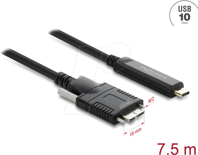 DELOCK 83629 - Aktives USB 10 Gbps Kabel, C-Stecker > Micro-B Stecker, 7,50 m