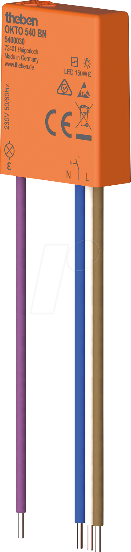 THEBEN 5400030 - Mini Unterputz-Stromstoßschalter, geräuschlos, Kabel vormontiert