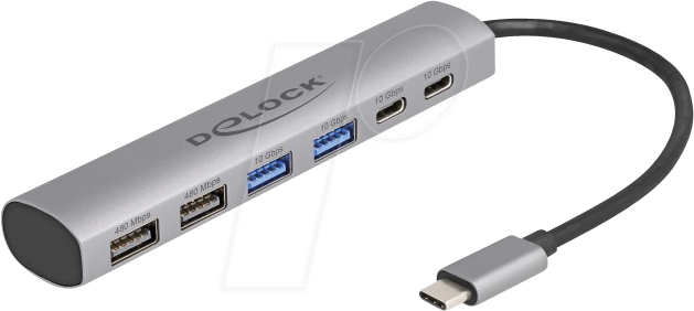 DELOCK 64232 - USB 3.0 6-Port Hub, USB-C auf 2x A, 2x C, 2x 2.0 A, 15 cm