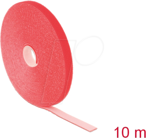 DELOCK 18720 - Klettband auf Rolle, 10 m x 13 mm, rot