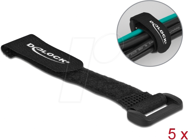 DELOCK 19525 - Klett-Kabelbinder mit Schlaufe L 150 x B 20 mm schwarz 5 Stück