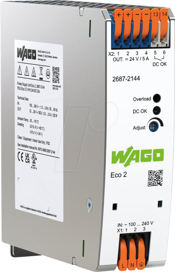 WAGO 2687-2144 - Stromversorgung, Eco 2, 24 VDC / 5 A, DC-OK