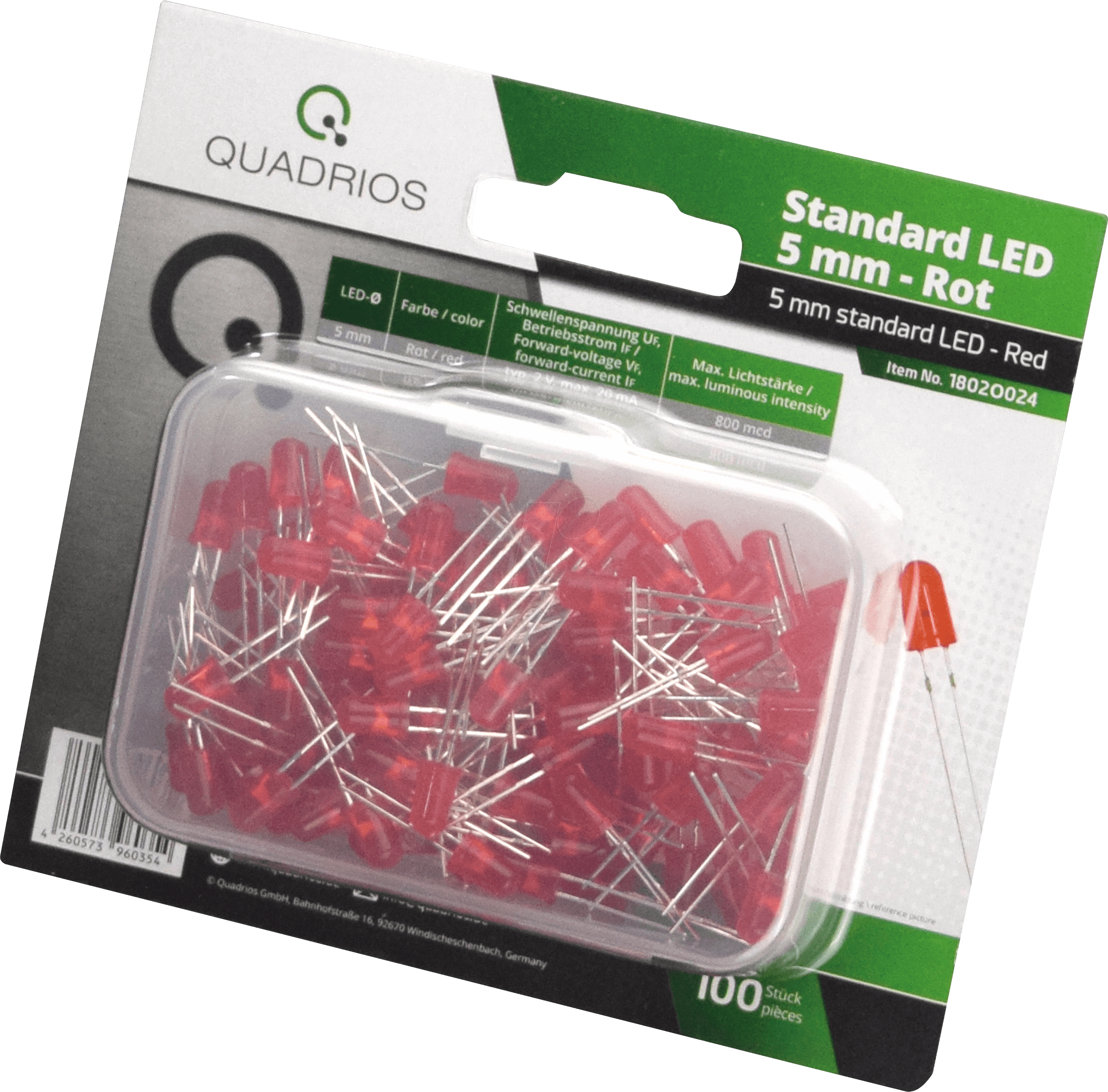 Thumbnail - QUAD 1802O024 - LED 5 mm - Farbe Rot, 100 Stück